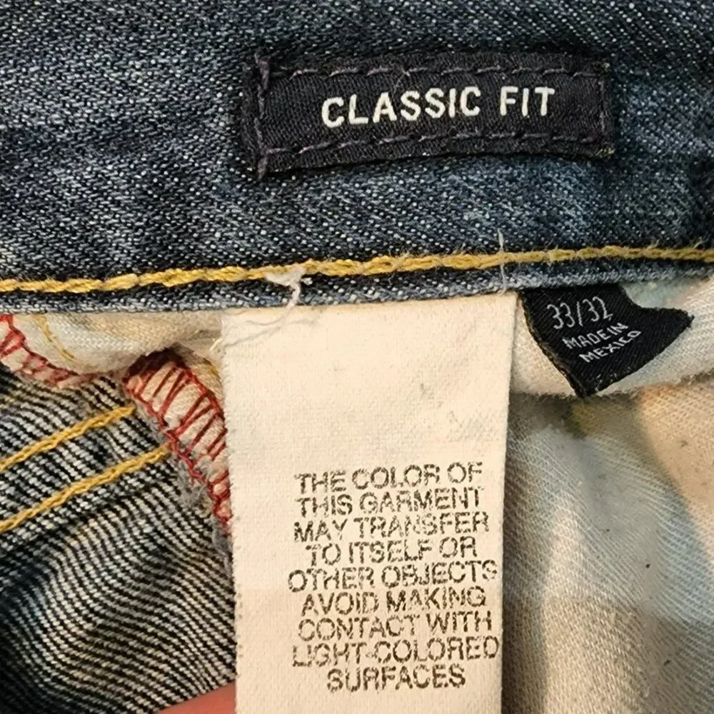 Tommy Hilfiger Straight Jeans Men 33/32 Classic Fit 5 Pocket Blue Denim Shredded